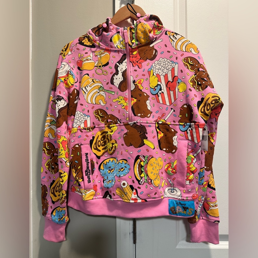 2024 Disney Eats WDW Pink All Over Mickey Snacks Dole Whip Half Zip Hoodie Small